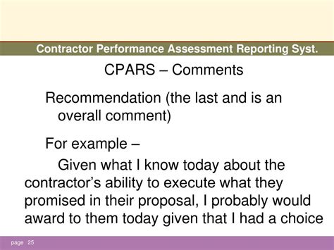 CPARS comments .